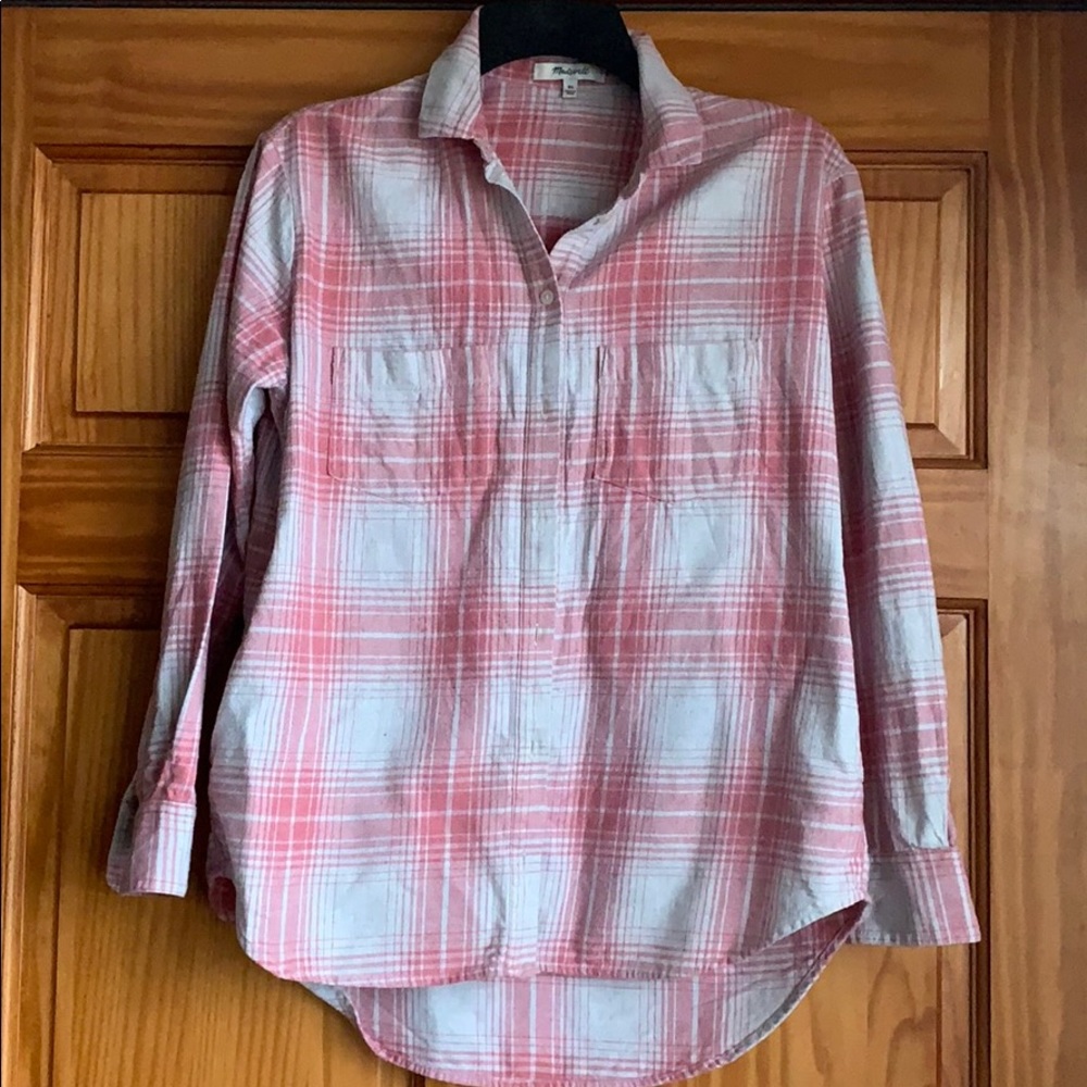 Madewell Women’s XS LS Pink Plaid Boyfriend Shirt